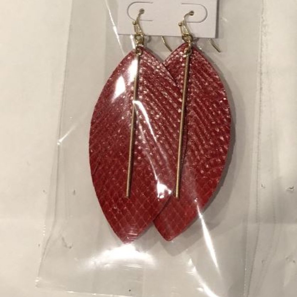Red Leather Fringed Teardrop Earrings